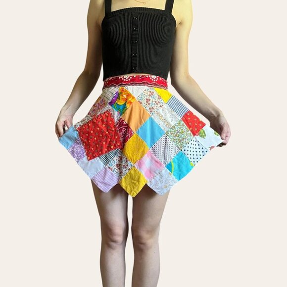 Vintage handmade patchwork skirt/waist apron - Picture 2 of 8